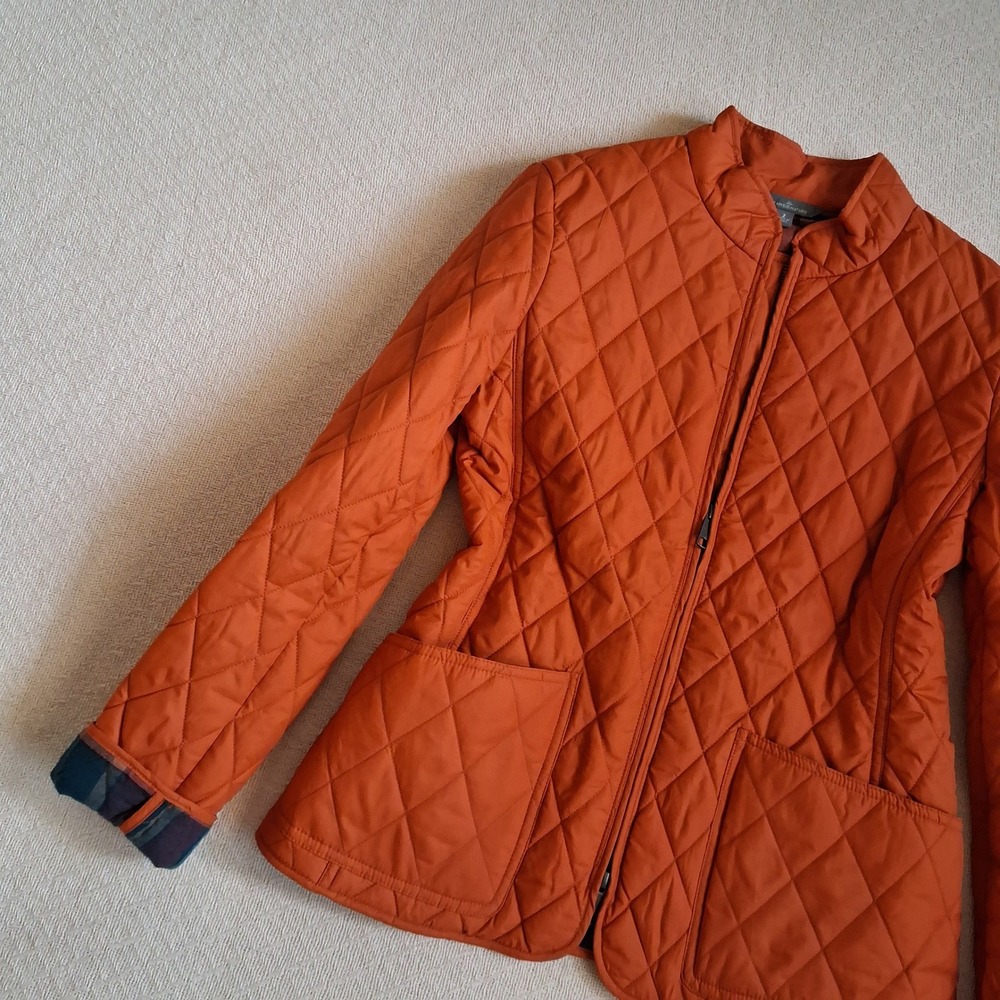 l.l. bean sig orange diamond quilted jacket plaid old money barn chore fall 2 - Picture 3 of 11